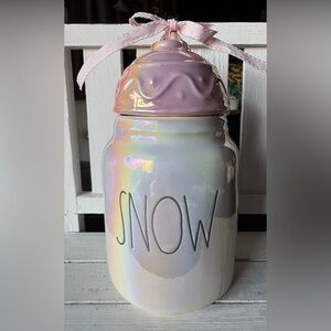 Rae Dunn Iridescent “SNOW” Baby Canister with Pink Top